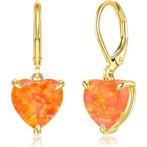CiNily Heart Opal Earrings Leverback Drop Earrings for Women Girls Hypoallergenic, Pendant Earrings 14K White Gold/Rose Gold Dangle Earrings Opal Hoops Birthday Wedding Mothers Day Jewelry Gifts