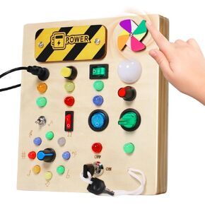MTTIERY Montessori Busy Board for Toddlers with LED Light Up Switch, Boys Girls Birthday Sensory Toys for 3-12Year Olds (LED Busy Board)