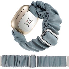 Adjustable Scrunchies Bands Compatible with Fitbit Versa 3/Versa 4/Sense/Sense 2 Bands for Women,Stretchy Wristband Comfy Elastic Scrunchy Smart Watch Band Soft Cloth Fabric Strap