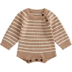 Toddler Girl Cute Ruffle Sleeve Knit Sweater Romper Bodysuit Top Autumn Winter Outfits for Newborn