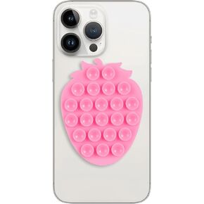 Suction Phone Case Mount, Silicon Adhesive Phone Accessory for iPhone and Android, Hands-Free Fidget Toy Mirror Shower Phone Holder, Tiktok Videos and Selfies(Strawberry Shaped, Red)