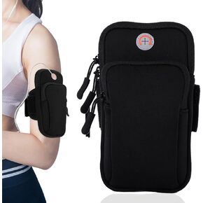 Sports Armband, Running Gym Universal Smartphone Arm Bag with Earphone Hole Multifunctional Pockets for iPhone 13/12/12 pro max/7/8/7 Plus/8 Plus/xs/xr/xs max, Galaxy S22 Ultra and More