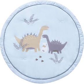 Baby Play Mat for Floor, Cotton Round Baby Tummy Time Play Mat, Padded Playmat, Dinosaur Room Decor for Boys - 36 x 36, Blue Baby Play Mat