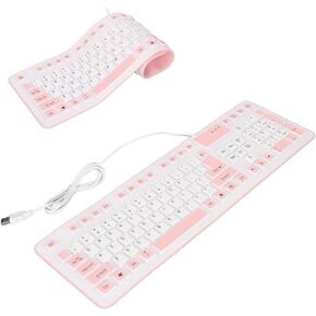 GOWENIC Foldable Silicone Keyboard 106 Keys Roll Up USB Wired Keyboard Waterproof Silent Soft Silicone Keyboard, for PC Laptop Notebook, Full Size, Stand The Temperature Minus 40 to 80℃