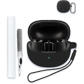 Case for QCY MeloBuds Pro/HT08A Aadptive Hybrid Active Noise Cancelling Earbuds, Soft Silicone Protective Portable Scratch Shock Resistant Hard Shell with Cleaner Kit & Carabiner & Lanyard，Black