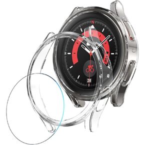 Screen Protector Compatible with Galaxy Watch 5 Pro, [4+2 Pack] HD Tempered Glass Protective Film and Hard PC Bumper Case for Samsung Galaxy Watch 5 Pro, Face Cover for Samsung Watch 5 Pro 45mm