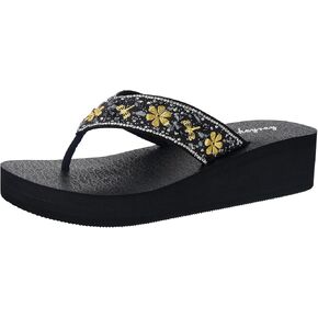 Lowkeyray Women's wedge flip flops Sandal