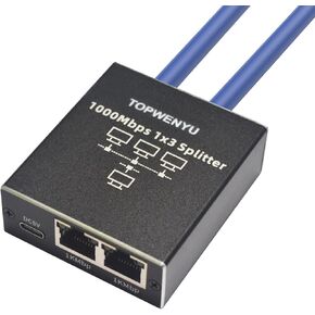 Ethernet Splitter 1 to 2 High Speed 1000Mbps Gigabit LAN RJ45 Internet Ethernet Splitter Adapter for Cat5/5e/6/7/8 Cable with USB Power Cable, WY-ES-12