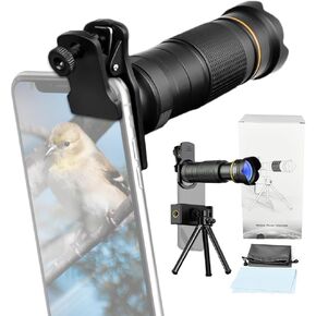 Andoer 36X Phone Telephoto Lens Kit with Mini Tripod Phone Clip Phone Holder Lens Bag Cleaning Cloth for Hiking Camping Wildlife Observation Moon Sports Game Concert Watching, Gold