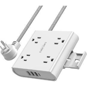Power Strip Surge Protector, 1250W/10A, 1050J, White, 5FT Flat Plug Mountable Extension Cord with 4 Outlet+3 USB-A Port+1 USB-C, Phone or PAD Stand, Multiple Plugs In One Outlet,ETL Certified