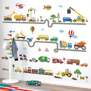 decalmile Construction Vehicles Wall Stickers Trucks Tractor Excavator Crane Wall Decals Nursery Boys Bedroom Playroom Wall Decor