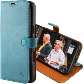 Snakehive Leather Wallet for iPhone 16 Plus - Real Leather Wallet Phone Case - Genuine Leather with Viewing Stand and 3 Card Holder - Flip Folio Cover with Card Slot (Teal)