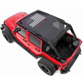 Savadicar Mesh Shade Top Full Sunshade Cover for 2007-2018 Jeep Wrangler JK JKU 4 Door, Provide UV Protection, Durable Polyester, Black