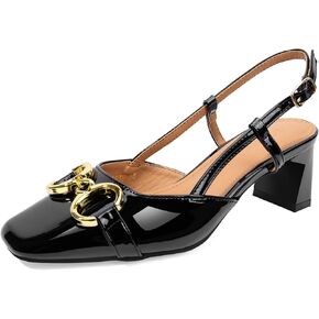 Zelaprox Women's Slingback Square Toe Pumps Shoes Low Chunky Heel Slip On with Adjustable Strap Sandals Dress Work Shoes