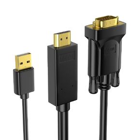 HDMI to VGA Cable 6FT, Uni-Directional HDMI to VGA Cable with USB Power(Male to Male), Compatible for Mac Mini, MacBook Pro, Blu-ray Player, Computer, Desktop, Laptop, PC, Monitor, Projector, HDTV