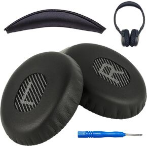 QC3 Ear Pads/On-Ear Ear Pads and V2 QC3 Headband pad/On-Ear Headband pad Cushion Compatible with Bose QuietComfort 3 (QC3) and Bose On-Ear (OE) Headphones (Black).