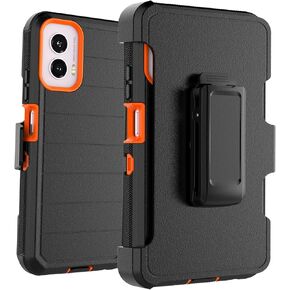 Takfox Moto G Power 5G 2024 Case, for Motorola G Power 2024 5G Belt Clip Holster Phone Case [Built-in Screen Protector] Kickstand Protective Rugged Heavy Duty Shockproof Dustproof Cover-Black/Orange