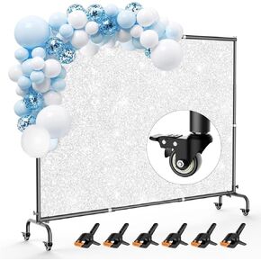 10x7.5ft Backdrop Stand with Wheels, Heavy Duty Backdrop Stand, Adjustable Photo Backdrop Stand, Banner Background Stand for Parties/Photography/Wedding/Studio