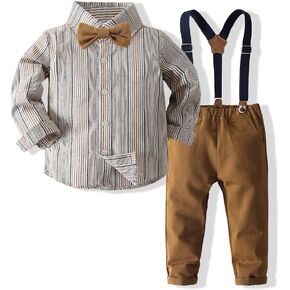 Baby Boy Clothes Suit Bowtie Shirts + Suspenders Pants 3pcs Gentleman Outfits Suits