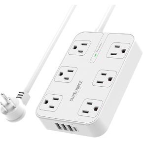 Power Strip Surge Protector,1875W/15A, 1050J, 6FT Flat Plug Mountable Extension Cord with 6 Outlet+3 USB-A Port+1 USB-C, Multiple Plugs in One Outlet, ETL Certified
