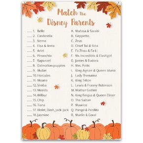PUMPKINS Baby Shower Game — CARTOON PARENT MATCH Baby Shower Game — Pack of 25 — LITTLE PUMPKIN Baby Shower Game, Match Famous Cartoon Parents Fun Shower Activity, Star Kids Match Game G330-DPM