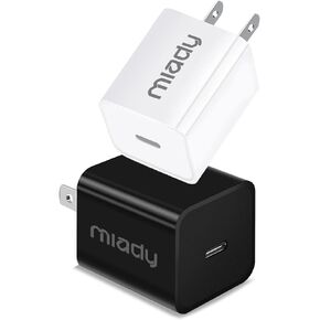 كتلة شاحن USB C، حزمة شاحن Miady 2 Pack 2.4A/5V C متوافقة مع iPhone 14/14 Pro Max/13/13Pro/12/12 Pro وiPad AirPods Pro والمزيد (أبيض + أسود) in Kuwait