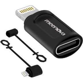 2 حزمة، محول شحن Meenova USB C أنثى إلى iOS 15 ذكر، 2.4A12W لهاتف iPhone 13 Mini، Pro Max، 12، 11، Xs، بيانات المزامنة، متوافق مع كابل eMarker PD Type-C، حافظة مطاطية مضادة للفقد متصلة بالسلك in Kuwait