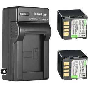 Kastar 2 حزمة بطارية وشاحن حائط تيار متردد بديل لـ JVC GZ-MG37 GZ-MG37AA GZ-MG37AG GZ-MG37AH GZ-MG37AS GZ-MG37E GZ-MG37EK GZ-MG37EX GZ-MG37EY GZ-MG37EZ GZ-MG37U GZ-MG37US GZ-MG39 GZ-MG39AA in Kuwait