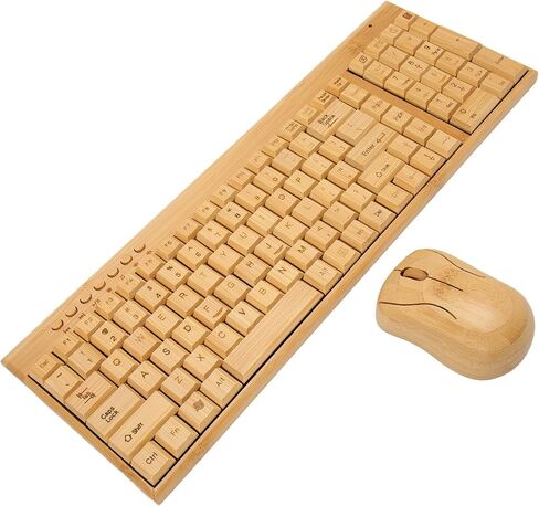 Keyboard and Mouse, Bamboo Wood Full Sized Keyboard, Unique Compact Mouse, 2.4 GHz USB Receiver for Windows, Laptop Computer, PC Desktop, Plug and Play (Keyboard) in Kuwait