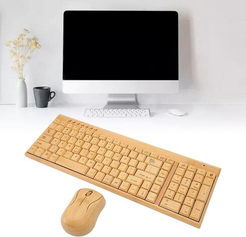 Keyboard and Mouse, Bamboo Wood Full Sized Keyboard, Unique Compact Mouse, 2.4 GHz USB Receiver for Windows, Laptop Computer, PC Desktop, Plug and Play (Keyboard) in Kuwait