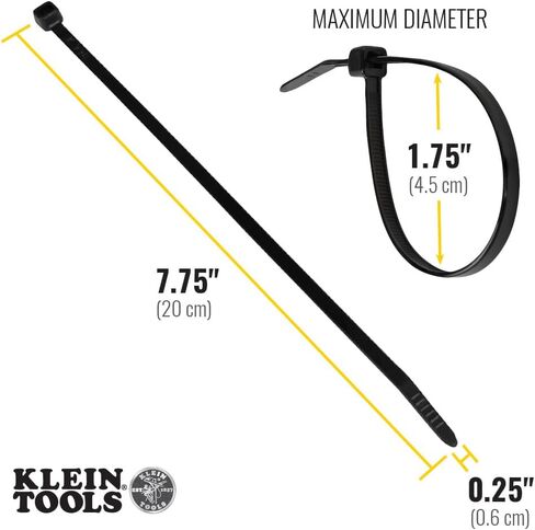 ربطات كابل 450-200 من Klein Tools، قوة شد 50 رطل، أربطة بسحاب من النايلون عالي التحمل، للاستخدام الداخلي/الخارجي، 7.75 بوصة، أسود، 100 قطعة in Saudi Arabia