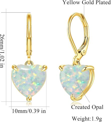 CiNily القلب أوبال الأقراط Leverback انخفاض الأقراط للنساء الفتيات هيبوالرجينيك، أقراط قلادة 14K الذهب الأبيض / ارتفع الذهب أقراط تتدلى أوبال الأطواق عيد ميلاد الزفاف عيد الأم مجوهرات هدايا in Kuwait