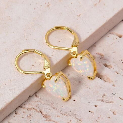 CiNily القلب أوبال الأقراط Leverback انخفاض الأقراط للنساء الفتيات هيبوالرجينيك، أقراط قلادة 14K الذهب الأبيض / ارتفع الذهب أقراط تتدلى أوبال الأطواق عيد ميلاد الزفاف عيد الأم مجوهرات هدايا in Kuwait