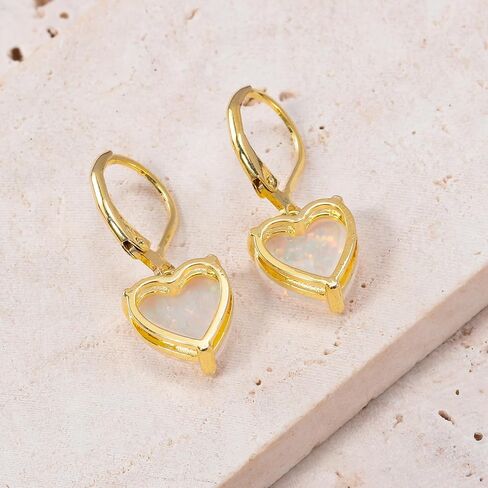 CiNily القلب أوبال الأقراط Leverback انخفاض الأقراط للنساء الفتيات هيبوالرجينيك، أقراط قلادة 14K الذهب الأبيض / ارتفع الذهب أقراط تتدلى أوبال الأطواق عيد ميلاد الزفاف عيد الأم مجوهرات هدايا in Kuwait