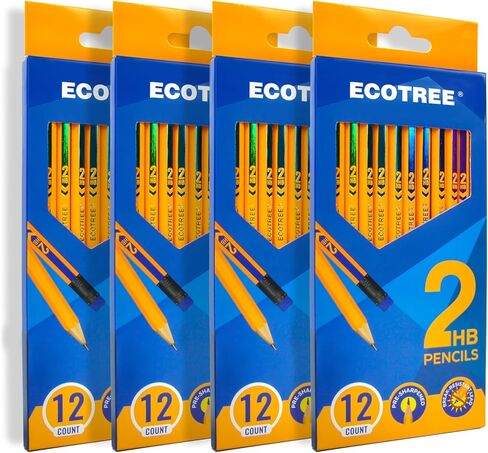 ECOTREE Pencils #2 Wood-Cased HB Pencils, Pre-sharpened Number 2 Pencils for Office School Supplies, Yellow, 12 Count in Kuwait