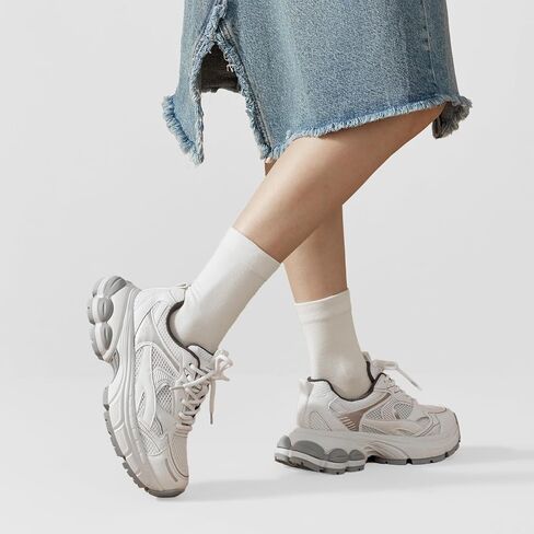 BEAU TODAY Womens Walking Shoes Fashion Platform Chunky Sneakers for Women Lace-up Casual Mesh Breathable Running Tennis Trendy Athletic Sneakers in Saudi Arabia