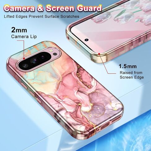 Btscase for Google Pixel 9 Pro XL Case 2024 [Military Grade Shockproof] Stylish Marble Pattern Slim Protective 3 Layers Hard PC+Soft Silicone Rugged Women Men Anti-Scratch Cover, Rose Gold in Saudi Arabia