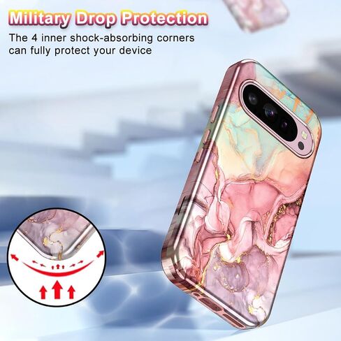 Btscase for Google Pixel 9 Pro XL Case 2024 [Military Grade Shockproof] Stylish Marble Pattern Slim Protective 3 Layers Hard PC+Soft Silicone Rugged Women Men Anti-Scratch Cover, Rose Gold in Saudi Arabia