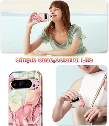 Btscase for Google Pixel 9 Pro XL Case 2024 [Military Grade Shockproof] Stylish Marble Pattern Slim Protective 3 Layers Hard PC+Soft Silicone Rugged Women Men Anti-Scratch Cover, Rose Gold in Saudi Arabia