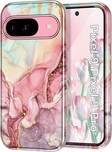Btscase for Google Pixel 9 Pro XL Case 2024 [Military Grade Shockproof] Stylish Marble Pattern Slim Protective 3 Layers Hard PC+Soft Silicone Rugged Women Men Anti-Scratch Cover, Rose Gold in Saudi Arabia