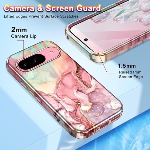 Btscase for Google Pixel 9 Pro XL Case 2024 [Military Grade Shockproof] Stylish Marble Pattern Slim Protective 3 Layers Hard PC+Soft Silicone Rugged Women Men Anti-Scratch Cover, Rose Gold in Saudi Arabia