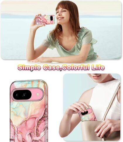 Btscase for Google Pixel 9 Pro XL Case 2024 [Military Grade Shockproof] Stylish Marble Pattern Slim Protective 3 Layers Hard PC+Soft Silicone Rugged Women Men Anti-Scratch Cover, Rose Gold in Saudi Arabia