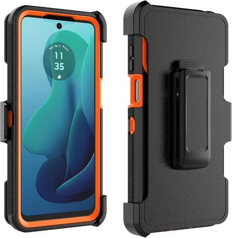 حافظة Takfox Moto G 5G 2024، لهاتف Motorola G 2024 5G حافظة هاتف بمشبك حزام [واقي شاشة مدمج] مسند واقٍ متين وشديد التحمل مقاوم للصدمات وغطاء مقاوم للغبار - أسود/برتقالي in Saudi Arabia