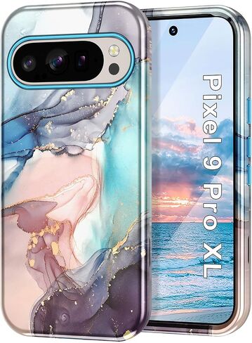 Btscase for Google Pixel 9 Pro XL Case 2024 [Military Grade Shockproof] Stylish Marble Pattern Slim Protective 3 Layers Hard PC+Soft Silicone Rugged Women Men Anti-Scratch Cover, Rose Gold in Saudi Arabia
