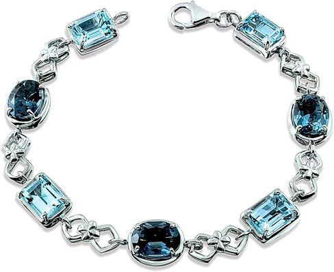 RB Gems Sterling Silver 925 Tennis Bracelet GENUINE GEMS Oval 9X7 mm, 14.7 Cts Rhodium-Plated Finish, 7" in Kuwait
