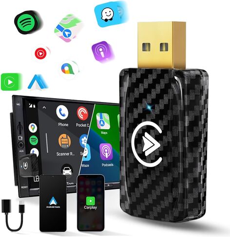 2 in 1 Wireless Carplay Android Auto Wireless Adapter, Auto Car Play Wireless Dongle for OEM Wired Carplay Android Auto Car with iPhone iOS 12+ / Android 11+ in Kuwait