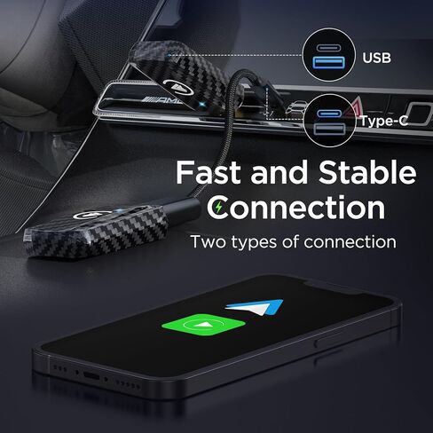 2 in 1 Wireless Carplay Android Auto Wireless Adapter, Auto Car Play Wireless Dongle for OEM Wired Carplay Android Auto Car with iPhone iOS 12+ / Android 11+ in Kuwait