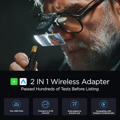 2 in 1 Wireless Carplay Android Auto Wireless Adapter, Auto Car Play Wireless Dongle for OEM Wired Carplay Android Auto Car with iPhone iOS 12+ / Android 11+ in Kuwait