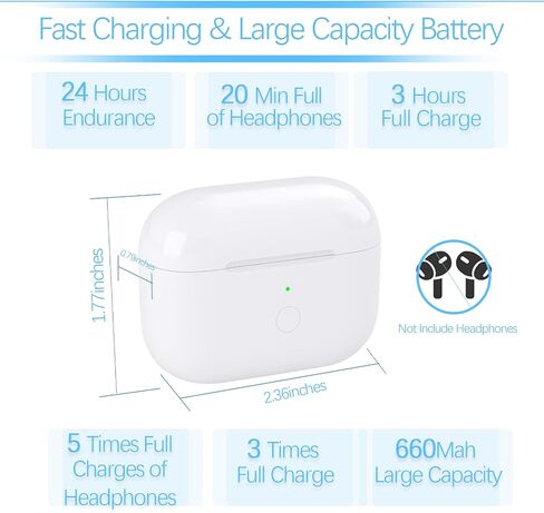 علبة شحن لاسلكية بديلة لـ AirPods Pro 1/2، حافظات الشاحن فقط [متوافقة مع Air pod Pro الجيل الأول والثاني] [دعم مزامنة الاقتران] بطارية مدمجة 660 مللي أمبير [بدون سماعات أذن] أبيض in Saudi Arabia