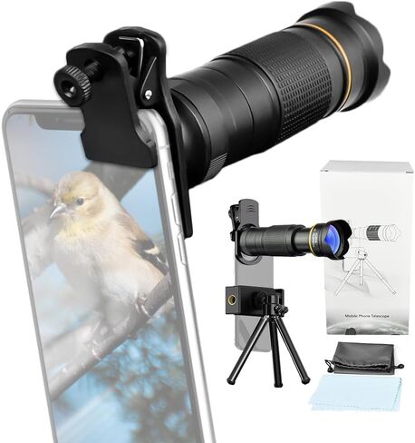 Andoer 36X Phone Telephoto Lens Kit with Mini Tripod Phone Clip Phone Holder Lens Bag Cleaning Cloth for Hiking Camping Wildlife Observation Moon Sports Game Concert Watching, Gold in Saudi Arabia